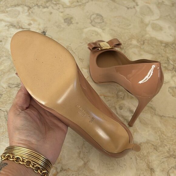 Salvatore Ferragamo Osimo Patent Leather Vara Bow High-Heel Pumps Ballerina Pink - Picture 12 of 16